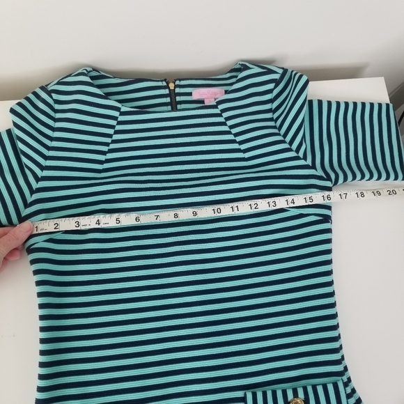 Lilly Pulitzer Charlene Dress Tropez Blue Ottoman Stripe 3/4 Sleeves Size S - Picture 11 of 14